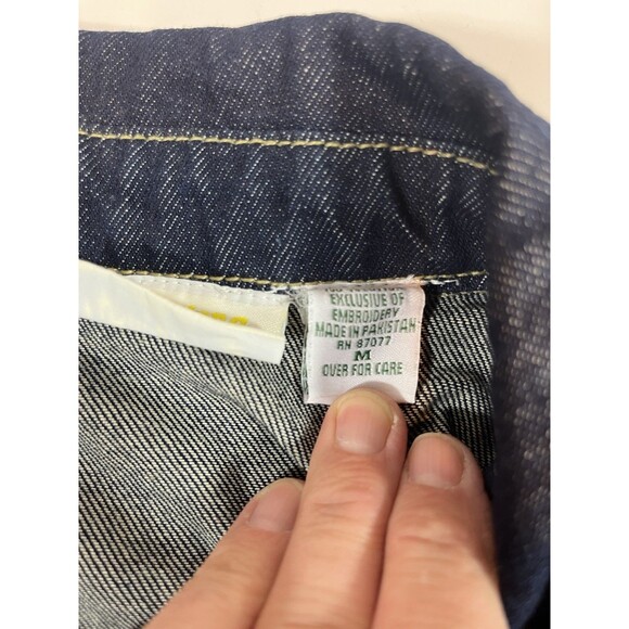 Collections Etc Denim Jacket Size Medium Blue Embroidered Floral Boho Art - Picture 4 of 13